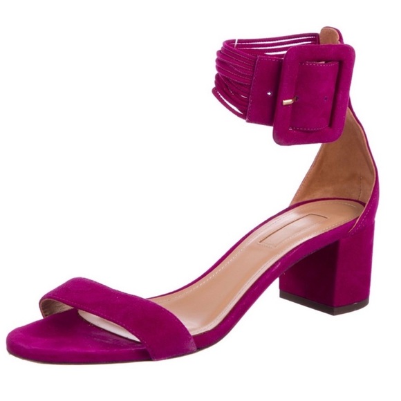 Aquazzura Fuchsia Purple Suede Casablanca Ankle Cuff Block Heel Sandals EUC 41